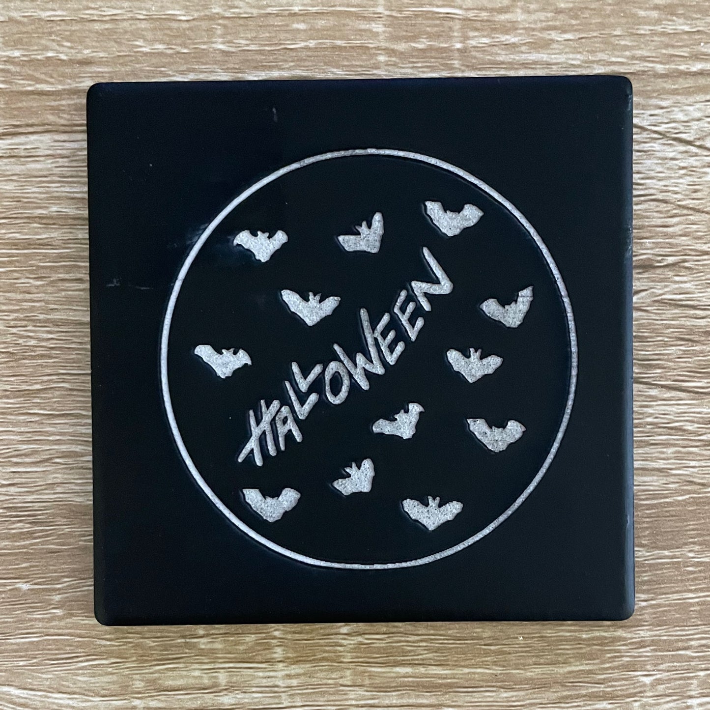 Square black ceramic Halloween bats coaster