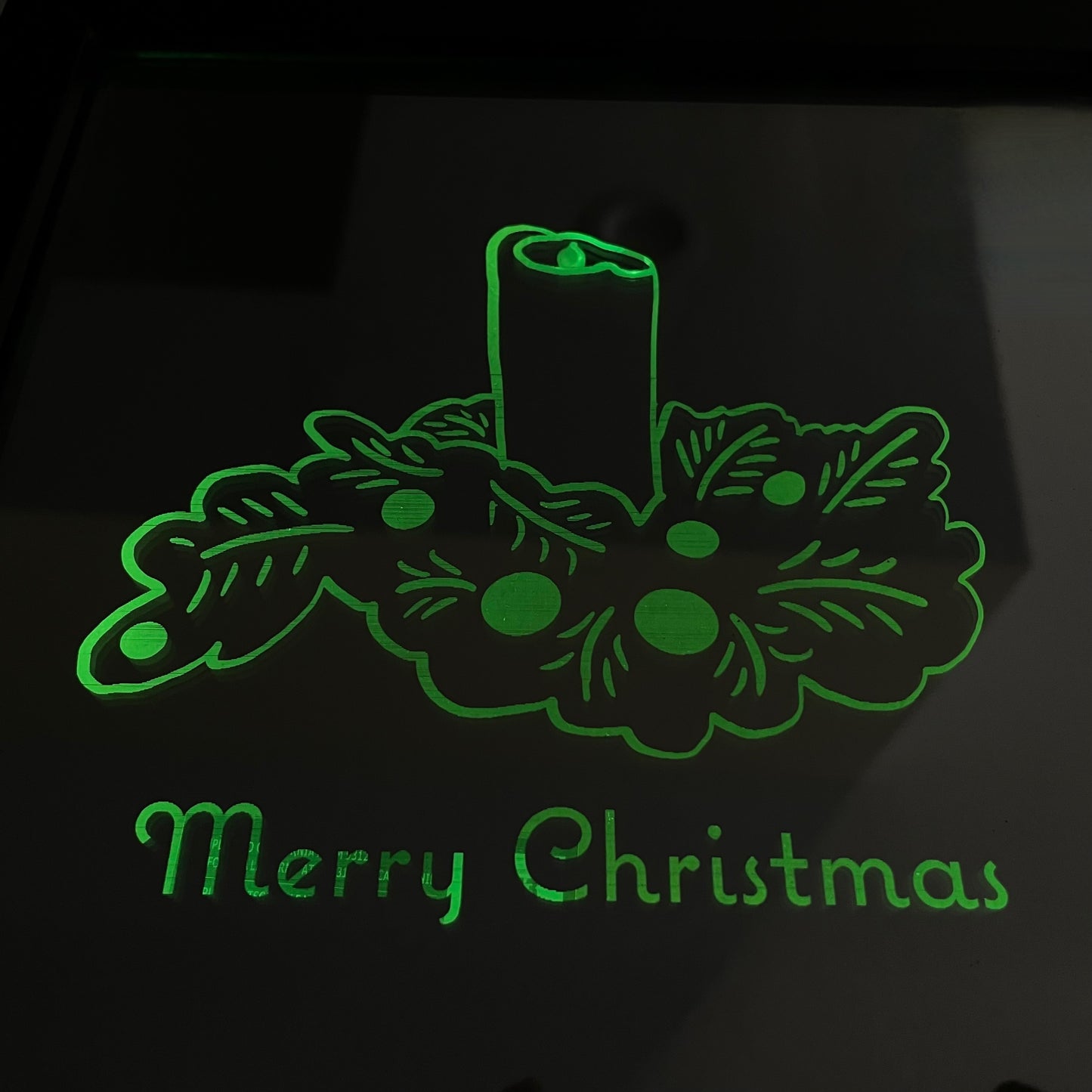 Merry Christmas Candle Mirror Engraving Illuminated in green