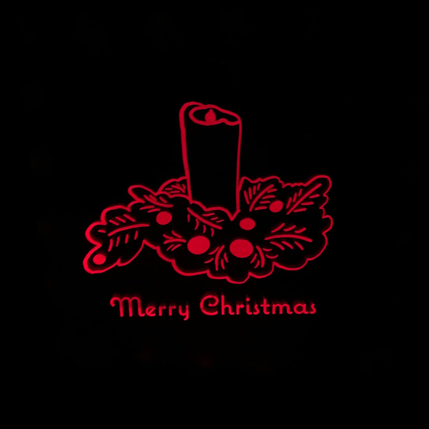 Merry Christmas Candle Mirror Engraving Illuminated in Red